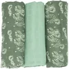 Image de Trois Kilos Sept - Lot de 3 Langes bébé - Carrés de Mousseline Coton 70x70cm - Multi-usages : Couverture, Doudou, Bavoir, Protection Solaire - Certifié Oeko-TEX® Standard 100 - Motif Feuilles Vertes