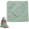 Image de Trois Kilos Sept, Cape de Bain Bébé Mini-Nous 70X70cm avec Gant, Éponge Douce, avec Capuche Brodée, Ultra-Absorbante, Lavable à 30°C, Naissance, Vert Sauge