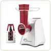Image de LITTLE BALANCE 8701 Easy Veggie, Découpe légumes électrique 4 en 1, Râper émincer trancher gratter, Large plateau sur goulotte, 5 accessoires en acier inoxydable amovibles, 150 W, Blanc/Rouge