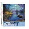 Image de Figured'Art Peinture par Numéro Adulte Elan et aurore boréale - Activité Manuelle Kit de Loisir Créatif DIY Numéro d'Art Complet - 40x50cm sans châssis en bois