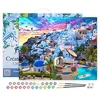 Image de Figured'Art Peinture par Numéro Adulte avec Cadre Paysage de Grèce - Activité Manuelle Kit de Loisir Créatif DIY Numéro d'Art Complet - 40x50cm toile tendue sur châssis