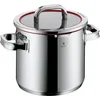Image de WMF Fonction 4 marmite à légumes induction 20 cm, couvercle en verre, grande marmite 5,3 l, acier inoxydable poli Cromargan, 4 fonctions de versement, grande marmite avec graduation interne, rouge
