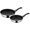 Image de WMF Devil Lot de 2 poêles à frire 28 cm + 24 cm Poêle à induction avec revêtement en acier inoxydable Cromargan et poignée en plastique