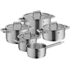 Image de WMF Comfort Line Set de 5 casseroles à induction, avec couvercle en verre, acier inoxydable Cromargan mat, écailles, induction empilables, non revêtu.