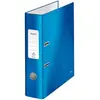 Image de Leitz, Classeur à Levier A4, Carton Pelliculé, Dos 80 mm, Capacité 600 Feuilles, Mécanisme unique 180°, Classeur Bureau École Maison, Bleu WOW, 10050036