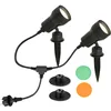 Image de Lot de 2 luminaires d'extérieur - 2 LED GU10 3 W - 250 lm - Avec filtre coloré orange, vert, piquet et support mural - Tête pivotante et rotative - Avec câble d'alimentation de 2 m - IP44 - Noir