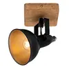 Image de Briloner Leuchten - Luminaire à spots, spot mural, applique murale rétro, vintage, spot pivotant et orientable, 1x E14, métal et bois, noir et doré, 110x110x157mm (LxlxH) 2901-015