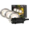 Image de BRILONER - éclairage de jardin Connect to Shine 12V, lot de 3 spots encastrables au sol LED avec manchon, kit de base avec transformateur, IP67, lumière blanc chaud, 45x66 mm, argent
