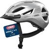 Image de ABUS Casque Urbain Urban-I 4.0 LR - Casque de vélo avec Ouverture pour Queue de Cheval, visière, Fermeture magnétique - Compatible avec Un feu arrière - Femmes et Hommes - Taille S, Argent
