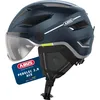 Image de ABUS Casque de Ville Pedelec 2.0 ACE - Casque de vélo avec feu arrière, visière, Bonnet de Pluie, Protection des Oreilles - pour Femmes et Hommes - Bleu foncé Mat, Taille S