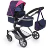 Image de Bayer Design 18154AA Landau pour poupée City Neo avec un sac à bandoulière et un panier, convertible en une poussette, Bleue avec une Licorne et Motif Rose