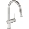Image de GROHE Robinet de cuisine évier Minta, robinet avec douchette extractible, bec en forme de U, inverseur 2 jets, installation et nettoyage facile, Supersteel, 32321DC2 (Import Allemagne)