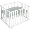 Image de roba Parc Bébé en Bois 75 x 100 cm + Tapis de Parc roba Style Vert Givré - Base Ajustable en Hauteur sur 3 Niveaux - Roulettes avec Freins - Laqué Blanc