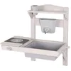 Image de roba Cuisine Extérieure Murale pour Enfants avec Évier, Plaque de Cuisson, Réservoir à Eau et Accessoires - Mini-Cuisine à Suspendre en Bois Massif Lasuré Gris