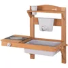 Image de roba Cuisine Extérieure Murale pour Enfants avec Évier, Plaque de Cuisson, Réservoir à Eau et Accessoires - Mini-Cuisine à Suspendre en Bois Massif Lasuré Teck