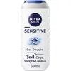 Image de NIVEA MEN Gel Douche Sensitive 3 en 1 (3 x 500 ml), gel douche homme pour peau sensible, nettoyant doux pour corps, cheveux et visage, savon douche à l'extrait de bambou (Lot de 2)