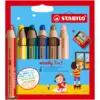 Image de STABILO Woody 3-en-1 Lot de 6 crayons de couleur multi-talents + taille-crayon