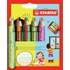 Image de STABILO woody 3in1 duo - Crayon de couleur - Etui carton x 5 crayons à mine bicolore + taille-crayon