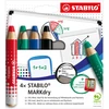 Image de STABILO MARKdry Coffret de 4 crayons marqueurs pour tableau blanc avec taille-crayon et chiffonnette