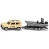 Image de SIKU 1126 Land Rover Defender Safari - Ensemble avec Bateau Flottant, remorque et Moteur - Carrosserie métal Sable/Noir - Jouet Aventure