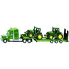 Image de siku 1837   Camion remorque surbaissé avec 2 tracteurs John Deere, 1:87, Métal/Plastique, Vert, Hayon rabattable