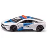 Image de SIKU 2319 BMW i8 Safety Car, 1:50, avec Portes ouvrantes, pneus Amovibles, carrosserie en métal, Bleu-Blanc, Voiture de Course Jouet pour Les Fans de Sport Automobile