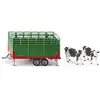 Image de SIKU 2875, Remorque à bétail avec 2 Vaches Holstein, 1:32, Métal/Plastique, Vert, avec Multiples Fonctions