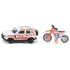 Image de SIKU 1114 Land Rover Defender avec Moto KTM Ensemble de Jouets, carrosserie en métal, Blanc-Orange, attelage de remorque, Guidon et béquille Mobiles sur la Moto