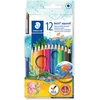 Image de Staedtler Noris Aquarell, Crayons de couleur aquarellables avec système anti-casse, Utilisables à sec ou l'eau, Étui carton avec 12 crayons et 1 pinceau, 144 10NC12