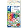 Image de Staedtler Noris Erasable, Crayons de couleur gommables avec système anti-casse, Mine douce de 3 mm, Étui carton avec 12 couleurs vives différentes, 144 50NC12