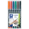 Image de Staedtler Lumocolor Permanent 313, Feutres permanents pour toutes les surfaces, Sans xylène ni toluène, Set de 6 couleurs lumineuses, pointe ogive 0.4 mm, 313 WP6
