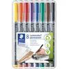 Image de Staedtler Lumocolor 313, Feutres Permanents à pointe super fine pour toutes les surfaces, sans xylène Ni Toluène, Set de 8 Couleurs Lumineuses, Pointe Ogive 0.4 mm, 313 WP8