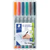Image de Staedtler Lumocolor 315, Feutres non-permanents à pointe moyenne pour toutes les surfaces, Sans xylène ni toluène, Set de 6 couleurs lumineuses, Pointe ogive 1.0 mm, 315 WP6