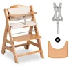 Image de hauck Chaise Haute Bébé Evolutive Beta+ en Bois 6 Mois à 90 kg   Avec Roulettes, Coussin, Plateau Repas, Arceau de Sécurité, Harnais 5 Points et Sangle d’Entrejambe - Naturel