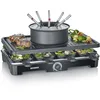 Image de SEVERIN Appareil à Fondue et Raclette pour 8 personnes, Appareil à raclette 2 en 1 avec Plaque de cuisson et Service à fondue, Inclus 8 poêlons, spatules et fourchettes à fondue, Noir, RG 2347