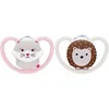 Image de NUK Tétine Space | 0-6 mois | Sucettes avec aérations extra-larges | Silicone sans BPA | Chat et Hérisson | 2 unités