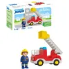 Image de Playmobil 71683 Junior : Camion de Pompier avec échelle pivotante - Comprenant Une échelle Extensible et Un Pompier - Jouet fabriqué à partir de matière d'origine végétale - Dès 12 Mois