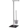Image de WENKO Combiné WC 2en1 Lima | Brosse WC à tête remplaçable et dérouleur Papier Toilette | Socle Stable Noir en Verre sécurité | Acier Inoxydable | 23,5x69x20 cm | INOX Mat et Noir