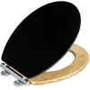 Image de WENKO Abattant WC Mod. Bambusa Noir | Lunette WC en MDF avec descente assistée et frein de chute | Design moderne avec anneau en bambou naturel | DIM (l x p) 37 x 44 cm | Noir et nature