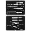 Image de ZWILLING Manucure kit (10 pièces, set complet pour les ongles des doigts et des pieds, étui en cuir véritable avec cadre métallique), Acier inoxydable poli, Édition Croco, noir