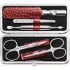 Image de ZWILLING Manucure kit (5 pièces, pour le soin des ongles des mains et des pieds, étui en cuir véritable avec cadre métallique), Acier inoxydable poli, Édition Croco, Rouge