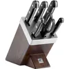 Image de ZWILLING Bloc de Couteaux avec Auto-Affûtage (7 Pièces), Bloc Marron en Bois de Frêne, Couteaux & Ciseaux en Acier Inoxydable Spécial, Manche Plastique, série Gourmet