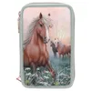 Image de Depesche 13403 Miss Melody Romantic Fields - Trousse remplie avec 3 Compartiments en Vert, avec Motif Cheval, Fleurs et Paillettes, avec Crayons de Couleur, règle, Ciseaux et Bien Plus Encore