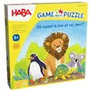 Image de HABA Game Meets Puzzle   Où vivent Le Lion et Ses Amis ?   Jeu de dés & Puzzle en Un   4 Puzzles avec 4 Grandes Figurines en Bois d'animaux   à partir de 3 Ans   2011724002