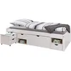 Image de Inter Link - Lit simple - Multifonction - Lit fonctionnel avec rangements - Avec table de chevet - 3 tiroirs - 2 niches - Bois massif - Avec sommier - Blanc vernis - Till 90 x 200 cm