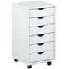 Image de Inter Link   Caisson de bureau à roulettes   Avec tiroirs   Meuble de rangement mobile - Pin massif - 6 tiroirs   Blanc vernis