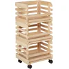 Image de Inter Link - 3 caisses empilables en bois naturel massif - Caisse de rangement sur roulettes, caisse de stockage pour fruits, légumes - Gain de place, pratique et polyvalent - 37 x 30 x 80 cm