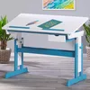 Image de Inter Link - Bureau réglable en hauteur - Bureau pour enfants, élèves - Pupitre inclinable - Support pour livres - Bois massif laqué blanc - Applications en bleu canard - Bleu canard / Blanc