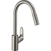 Image de hansgrohe Focus M41 - Mitigeur de cuisine avec douchette extractible, 2 jets, Robinet avec hauteur sous bec 240 mm, Robinetterie avec bec pivotant et extensible, Aspect acier inox, 31815800