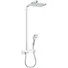 Image de hansgrohe Raindance E - Colonne de douche avec mitigeur thermostatique, douche pluie (360 x 190 mm) avec robinet, douchette, support, flexible, barre et douche de tête carrée, Blanc/chromé, 27288400